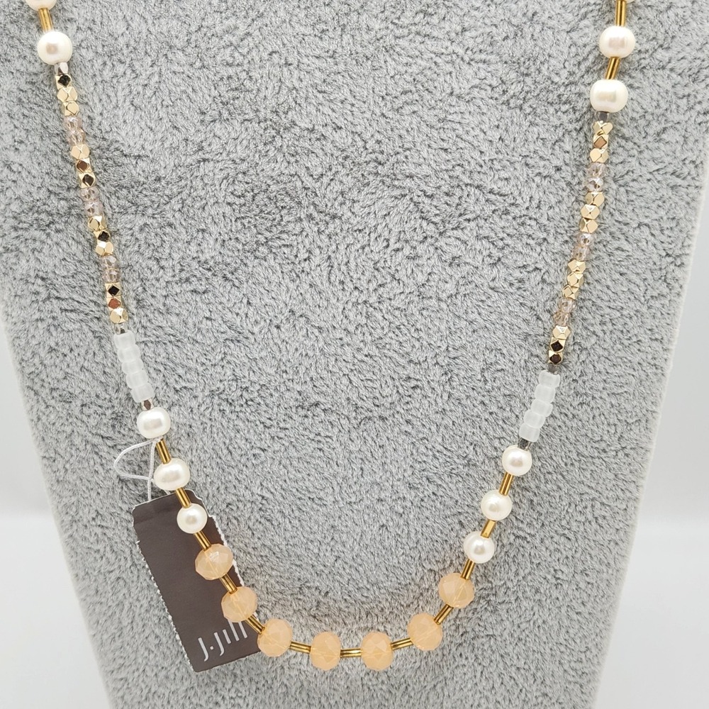 Boho Faceted Glass Bead Faux Pearl Tassel Necklace 28" NWT‎  Minimalist Classic